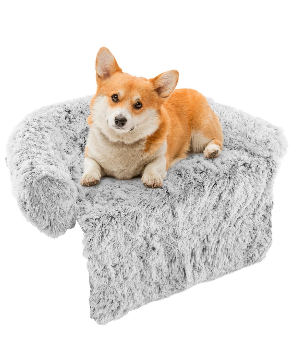 40"x 35"x 26" Plush Calming Dog Couch Bed with Anti-Slip Bottom - Grey