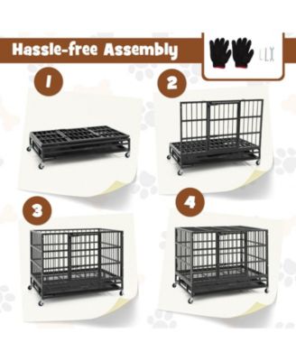 38 Inch Foldable Heavy-Duty Metal Dog Cage with Lockable Rolling Casters and Tray