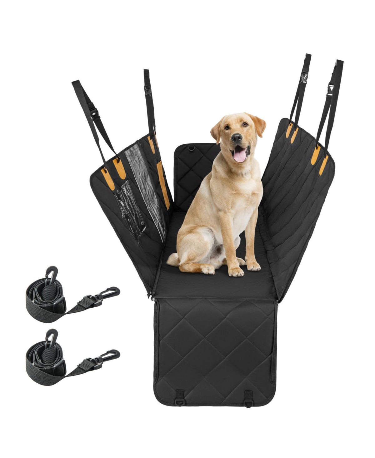 Dog Car Seat Cover Protector for Back Seat with Mesh Windows - Black