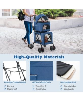 Double Pet Stroller Foldable 3-in-1 Dog Stroller with 2 Detachable Carriers