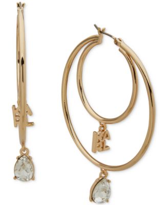 KARL LAGERFELD PARIS - Gold-Tone Logo & Crystal Charm Double-Row Hoop Earrings