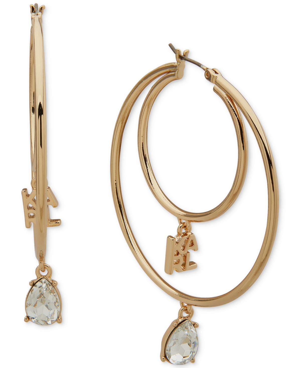 Gold-Tone Logo & Crystal Charm Double-Row Hoop Earrings - Crystal/Silver