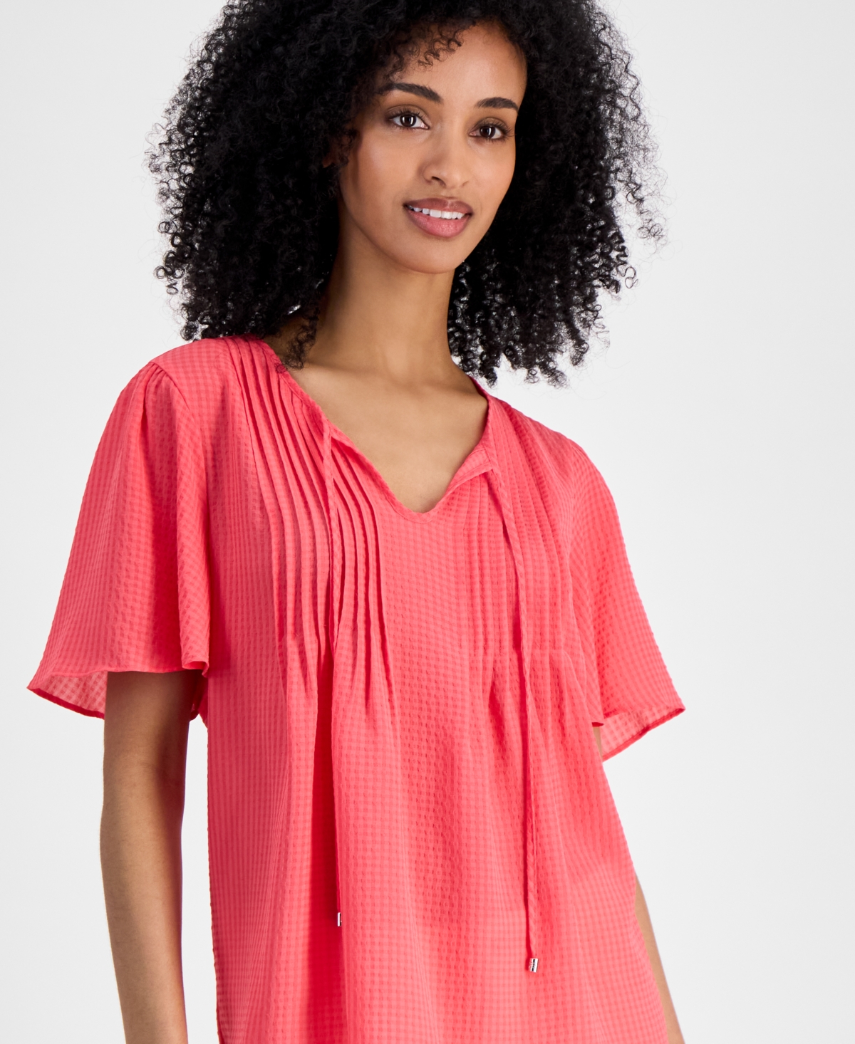 Tommy Hilfiger Women's Gingham Pintucked Top In Pink