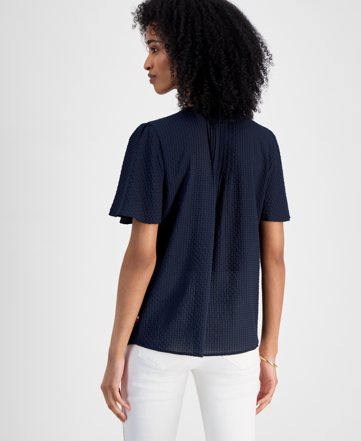 Tommy Hilfiger Women's Gingham Pintucked Top In Sky Captain