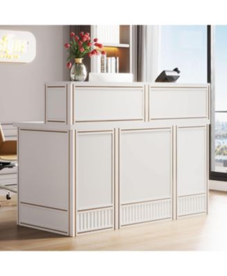 Reception Desk with Counter, 57-Inch Rustic Front Desk Receptionist Table, Boho Welcome Desk Checkout Counter for Office, Retail, Lobby, Beauty Salon