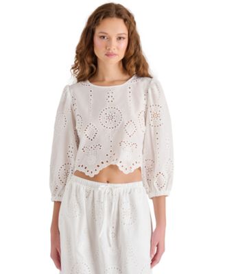 Steve Madden - Women's Meera Cotton Crewneck Eyelet Top