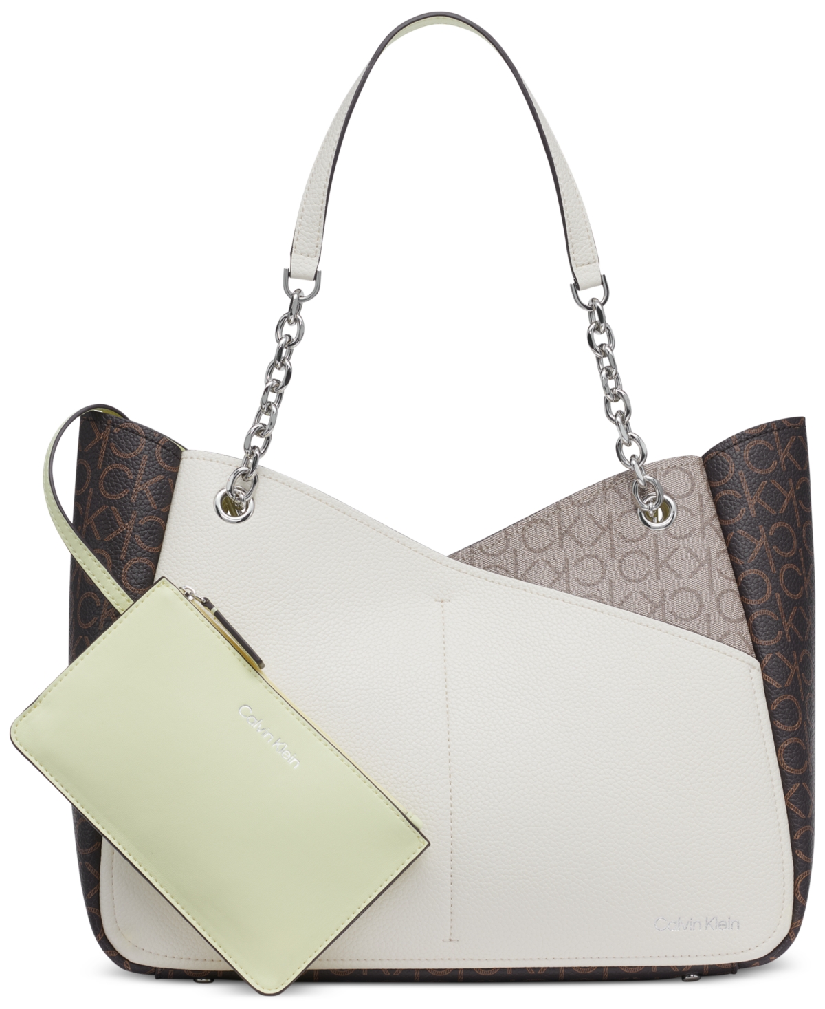 Calvin Klein Zoe Large Tote Bag In Brown,khaki,endive