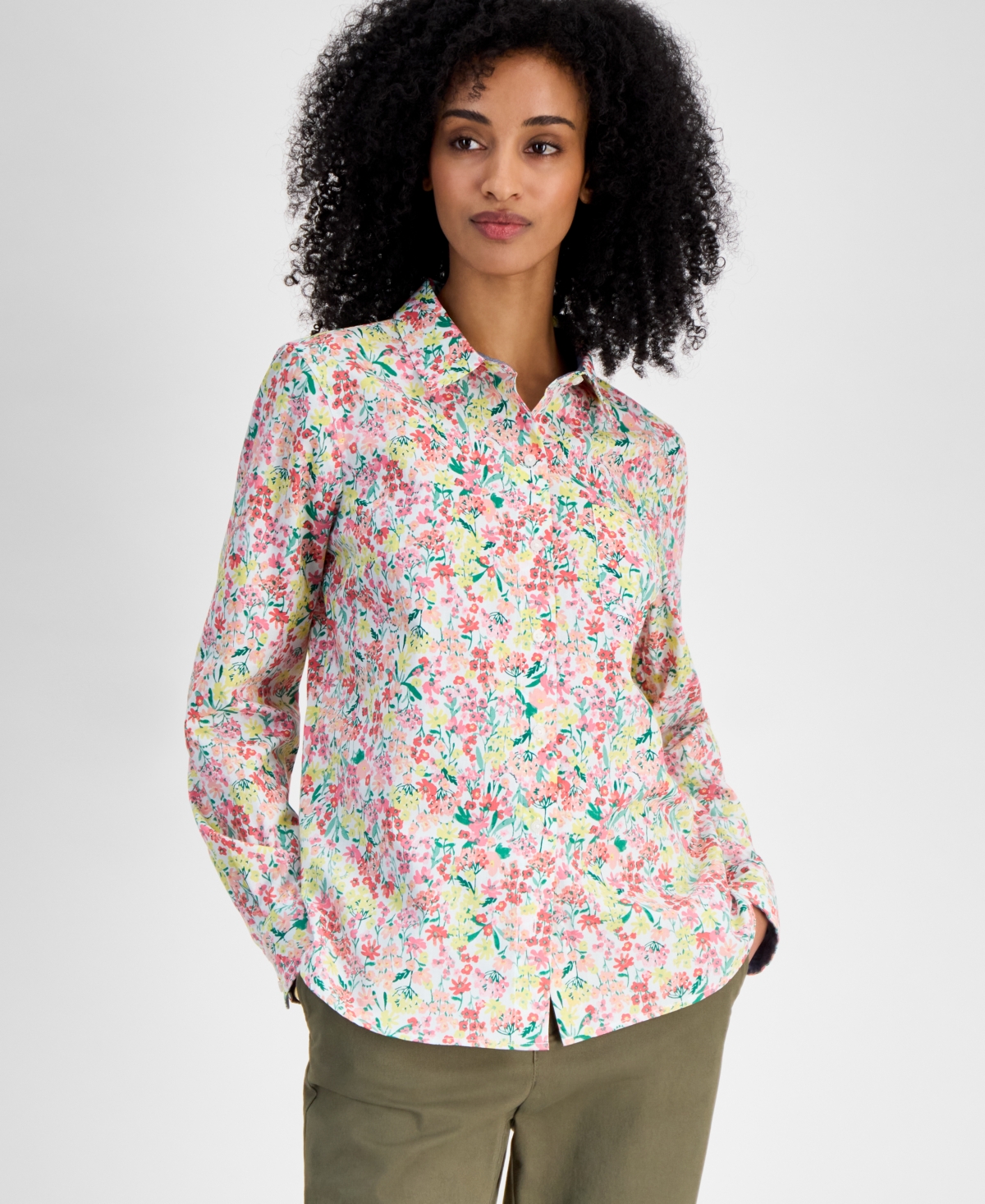 Tommy Hilfiger Women's Floral-print Roll-tab Shirt In Multi