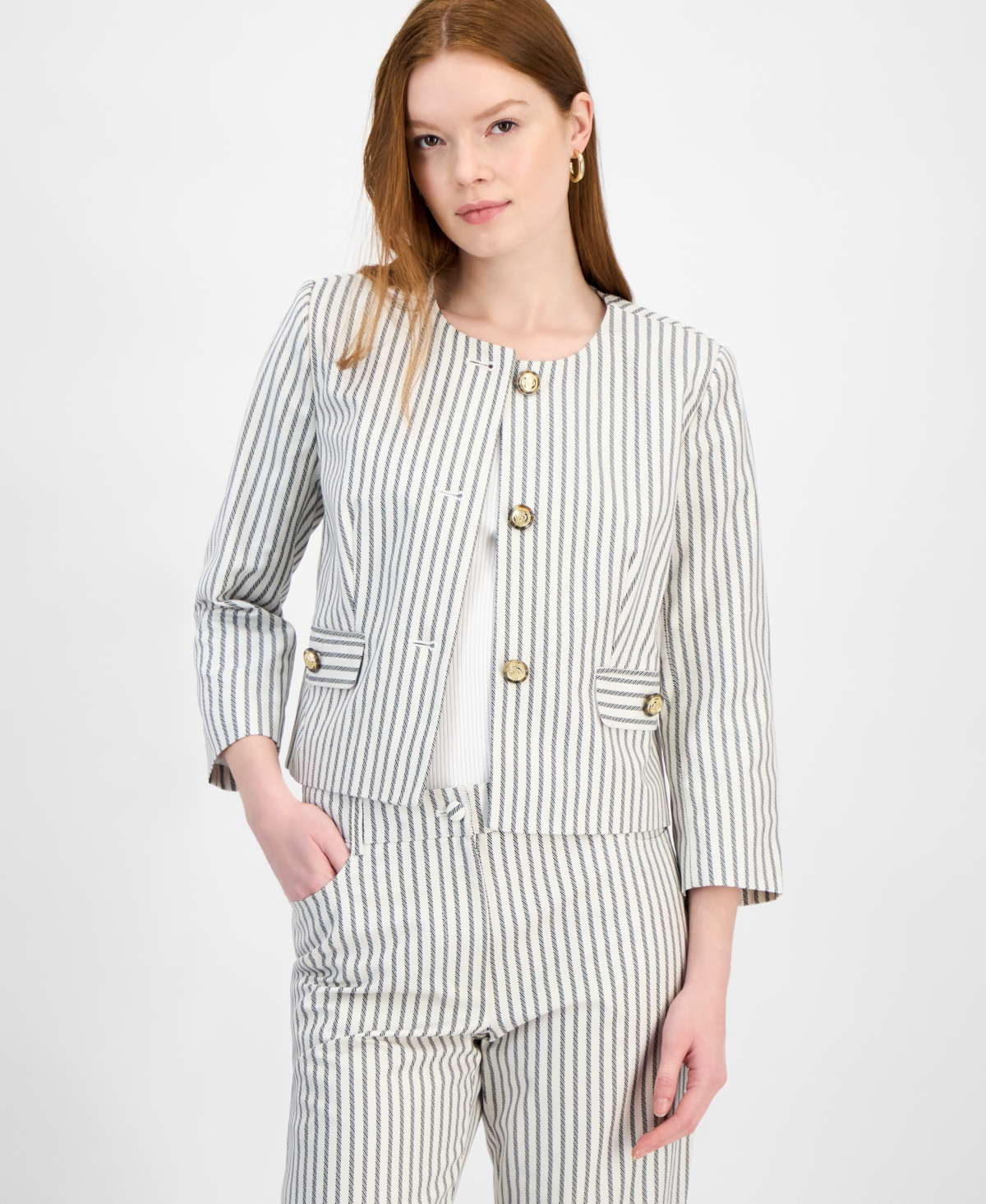 Women's Cotton Button-Front Cropped Jacket - White Star