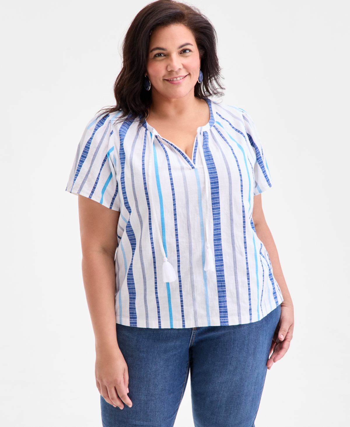 Plus Size Printed Flutter-Sleeve Top, Exclusively at Macy's - Dainty