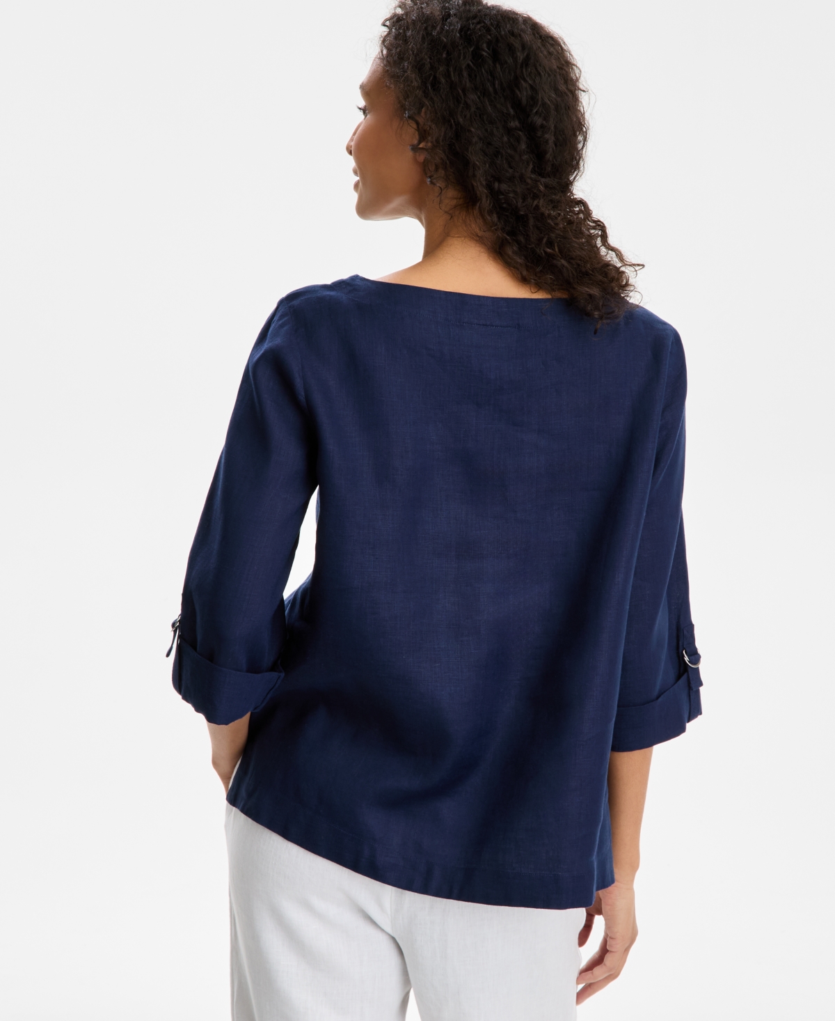 CHARTER CLUB WOMEN'S 100% LINEN D-RING TOP, CREATED FOR MACY'S 