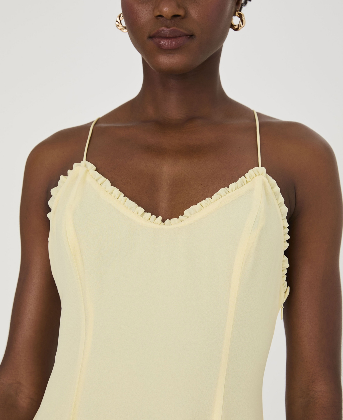 French Connection Women's Raya Butter Yellow Chiffon Ruffle-Neck Dress