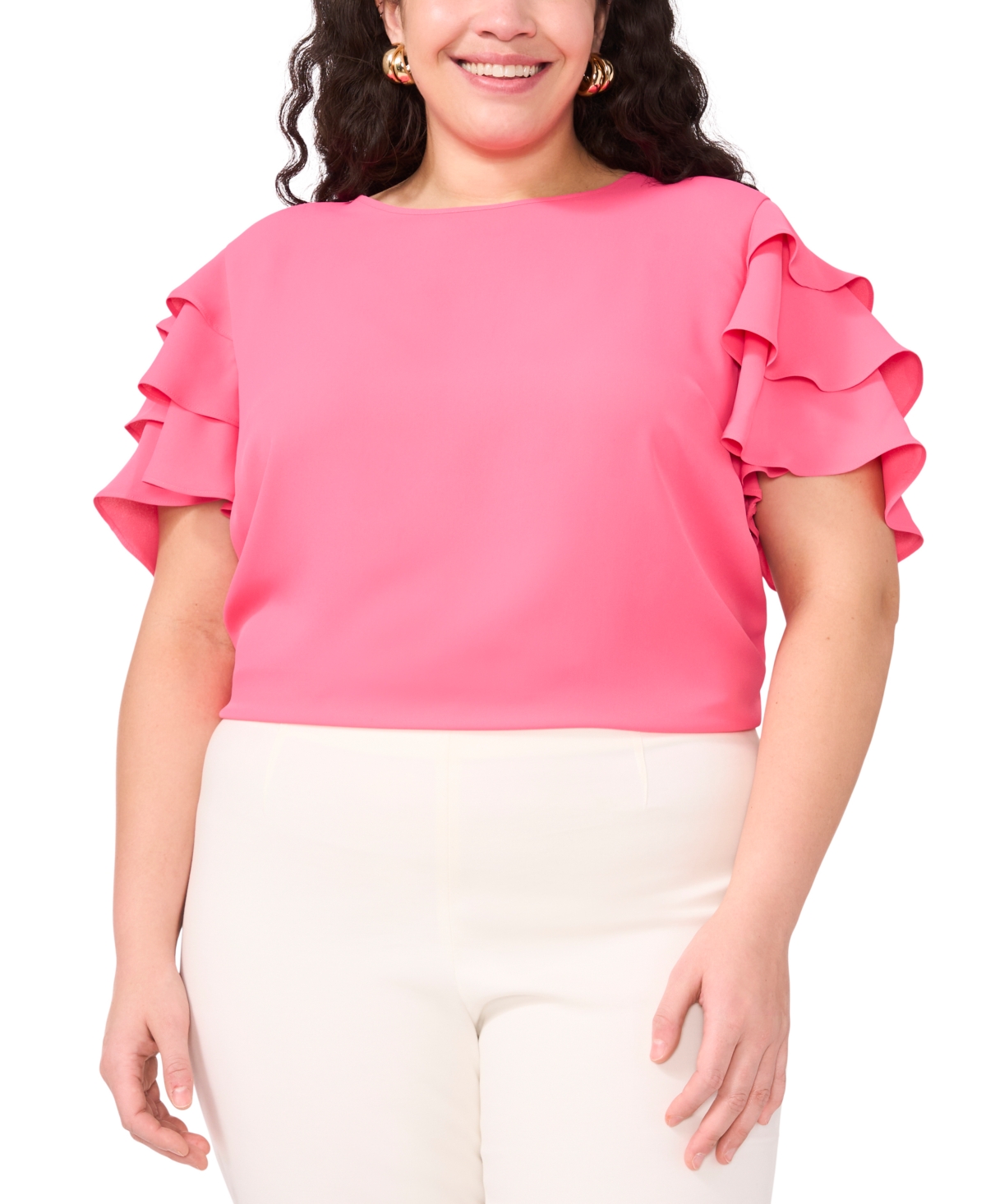 VINCE CAMUTO PLUS SIZE TIERED RUFFLE-SLEEVE BLOUSE 