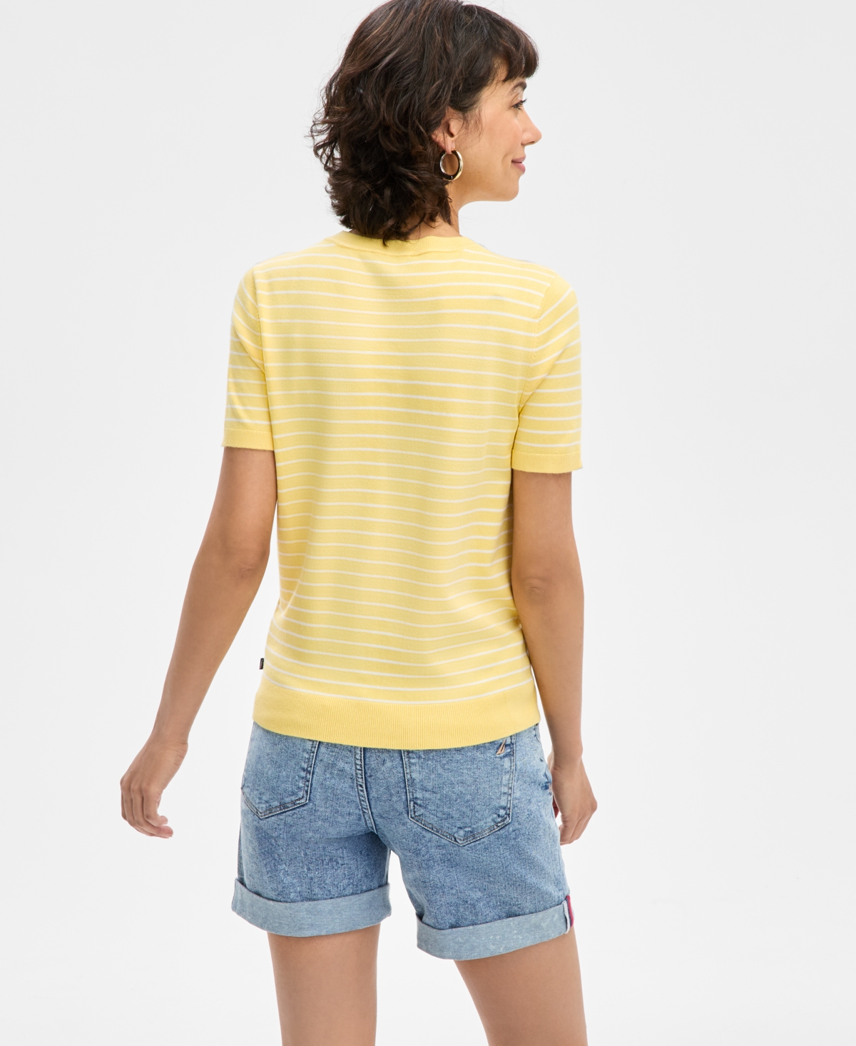 Nautica Jeans Women's Striped Short-Sleeve Sweater