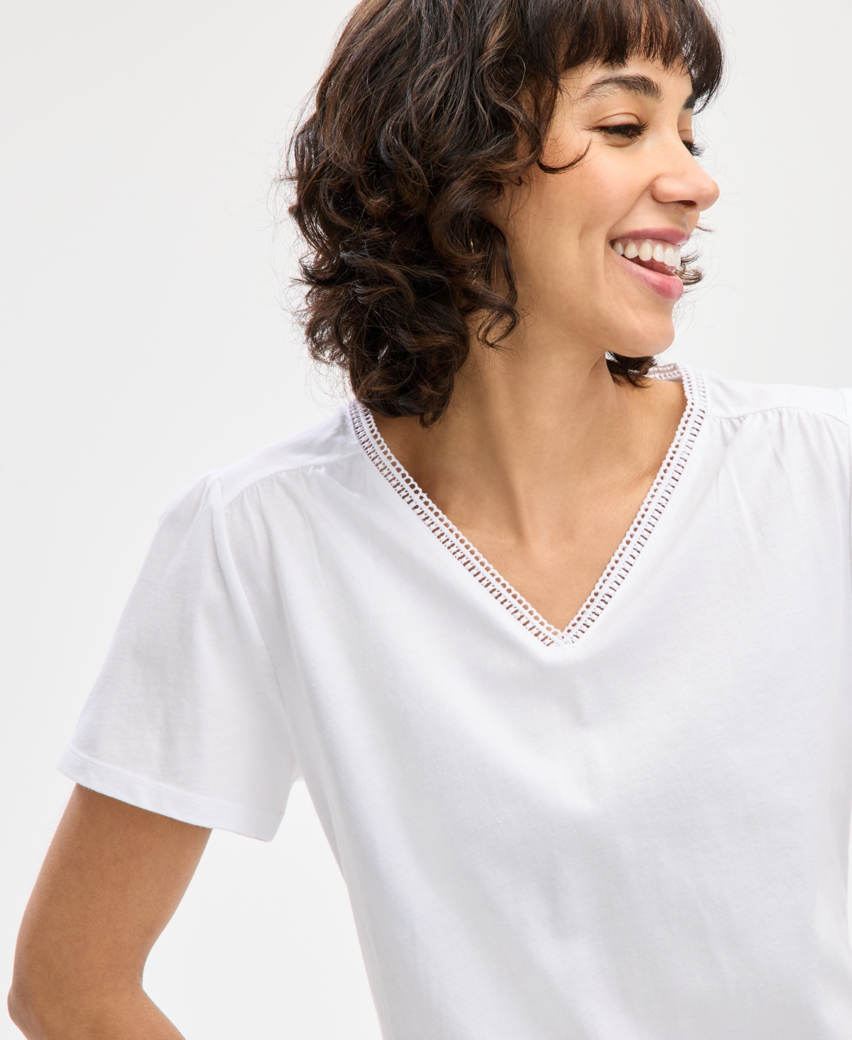Nautica Jeans Women's Lace-trim V-neck T-shirt In Bright White
