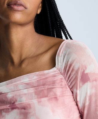 Women's Printed Ruched Long-Sleeve Dress