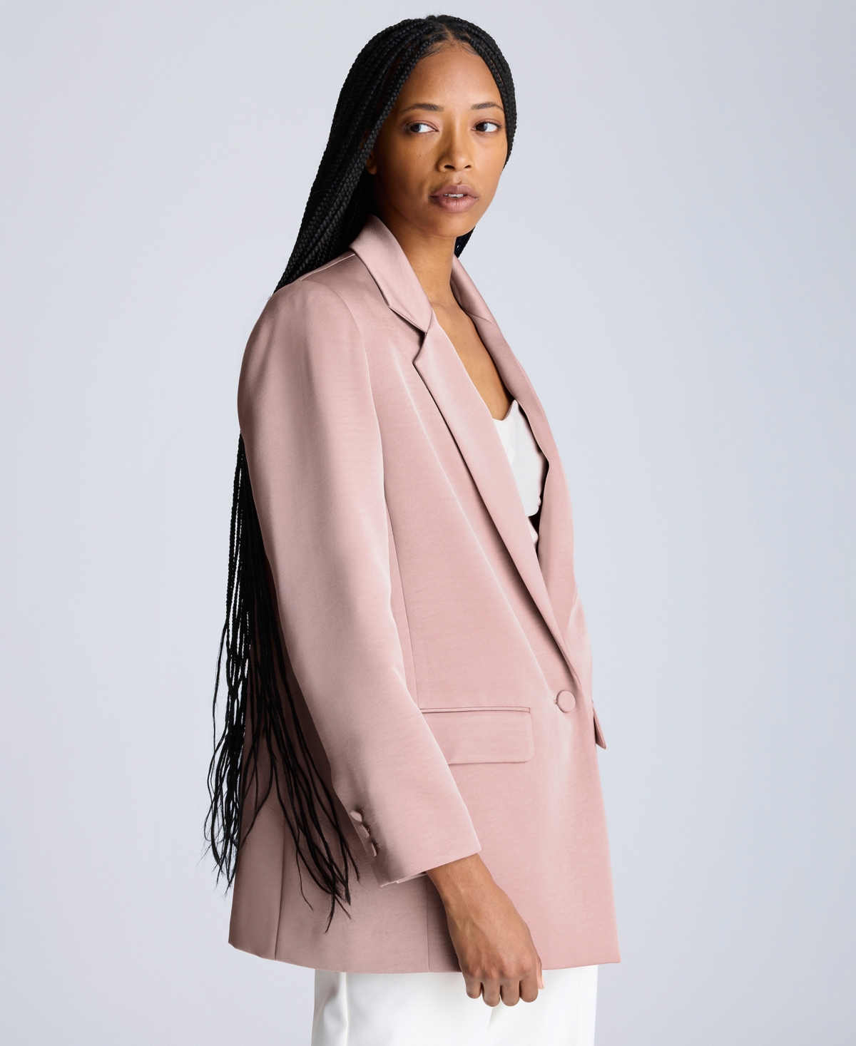Kenneth Cole Satin Twill One Button Notch Collar Jacket In Rose