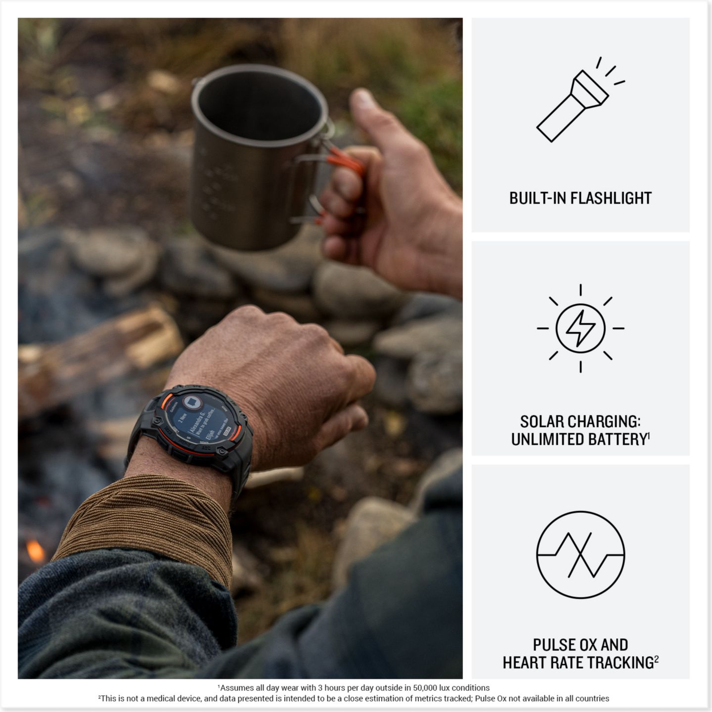 Умные GPS-часы Garmin Instinct 3 Solar, 45 мм, защищённые, Black/Black, цвет: Чёрный / Оранжевый — фото 4