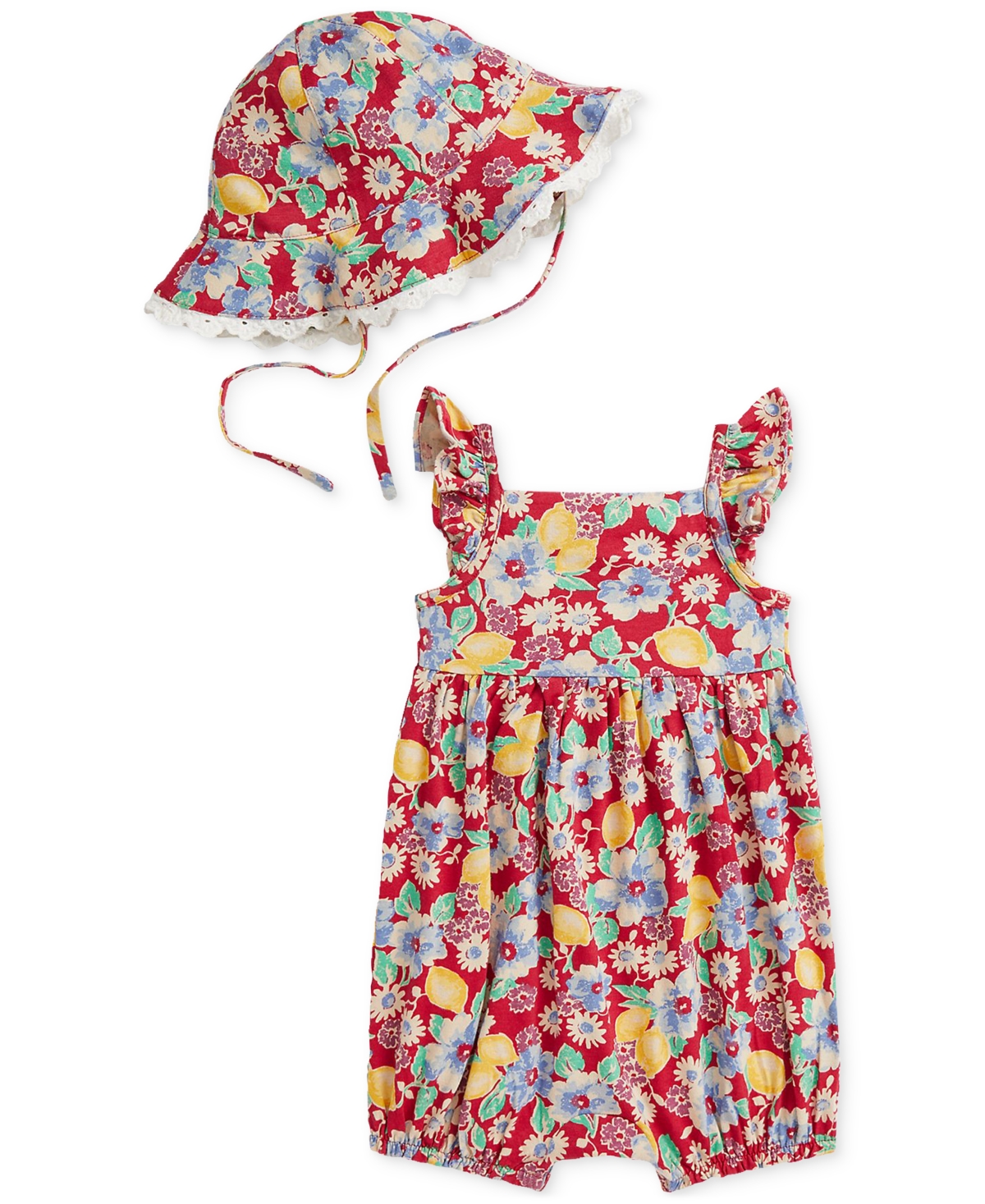 Polo Ralph Lauren Baby Girls Bubble Shortall & Hat Set In Multi