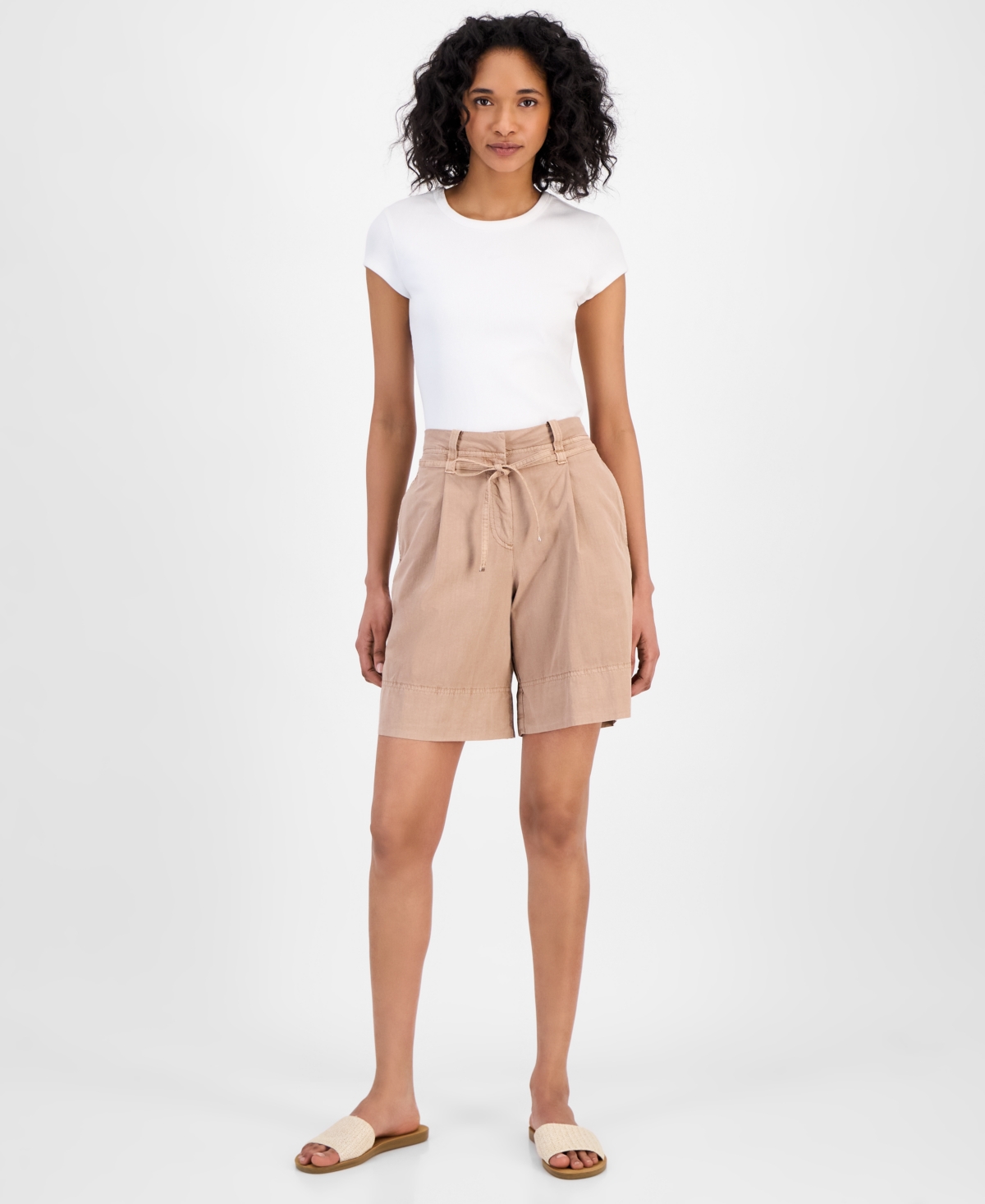 Women's High-Rise Baggy-Fit Shorts - Beige