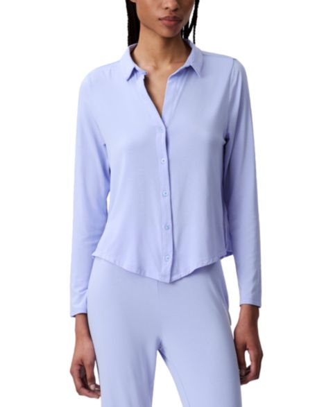 Женская сорочка-рубашка Calvin Klein QS7475 с воротником на пуговицах, цвет: Saltwater