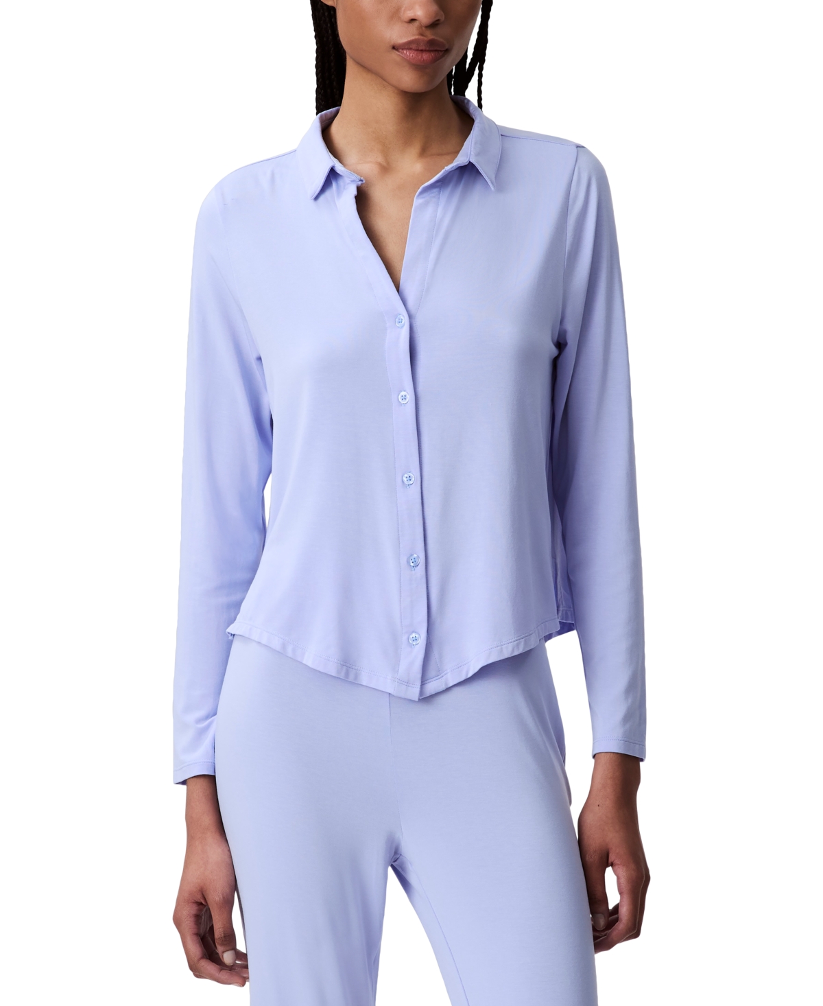 Calvin Klein Women's Collared Button-front Sleep Shirt Qs7475 In Blue