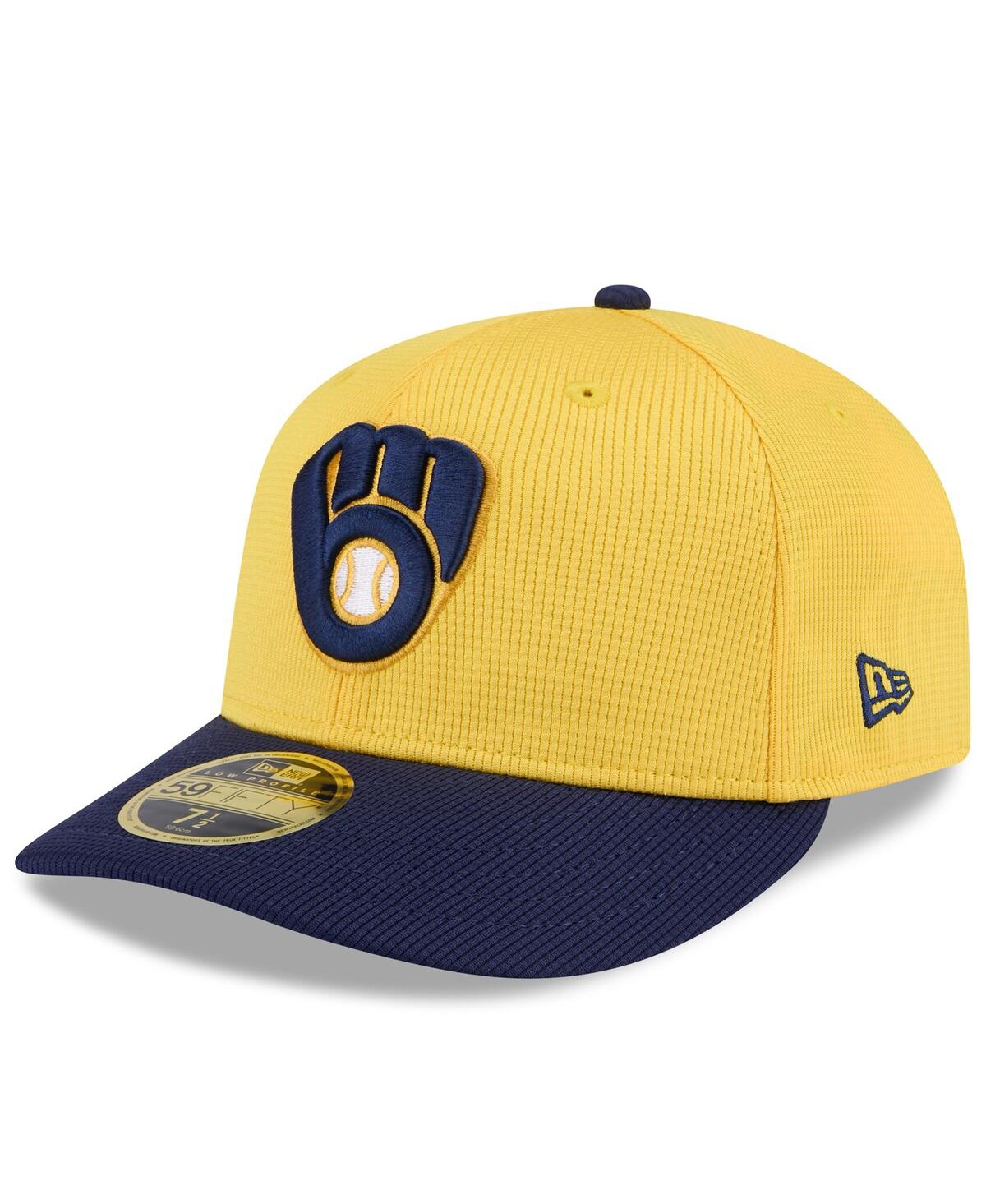 New Era Men's Gold/navy Milwaukee Brewers 2025 Spring Training Low Profile 59fifty Fitted Hat In Gold,navy