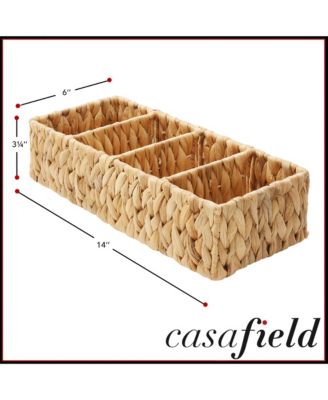 Set of 2 Water Hyacinth Storage Baskets with 4 Sections, Natural - Woven Bin Organizers for Bathroom, Laundry, Pantry, Office, Shelves