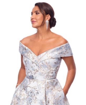 Petite Off-The-Shoulder Metallic Jacquard Gown