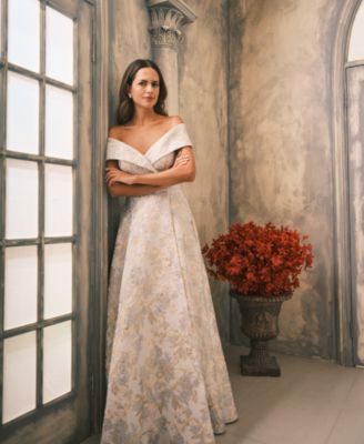 Petite Off-The-Shoulder Metallic Jacquard Gown