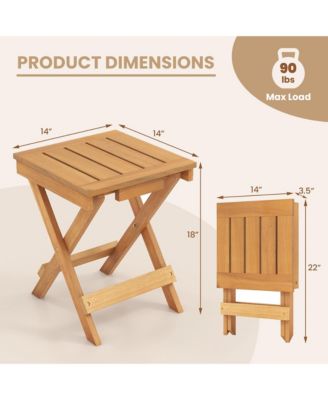 14 inch Outdoor Folding Side Table Hardwood Square Compact Patio Table