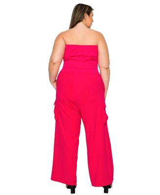Women's Plus Size Yumi Sleeveless Cargo Jumpsuit
