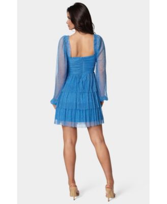 Women's Tiered Twist Front Lurex Mini Dress