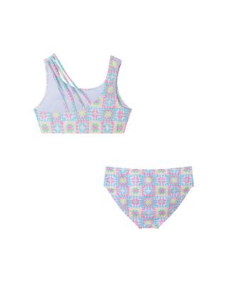 Toddler/Child Girls Pink Crochet Print Strappy Back Swimsuit