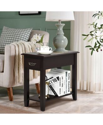 2-Tier Wood Drawer Shelf Narrow Bedside Sofa Side Table