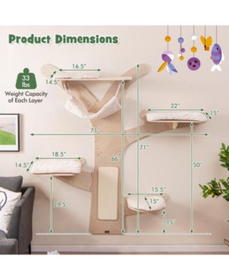 Wall-Mounted Cat Tower with Hammock, Platforms & Scratching Mat Space-Saving Climbing Playset for Cats