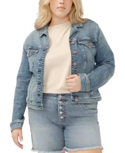 Женские куртки Silver Jeans Co. Plus Size Notched Crop Jean Jacket