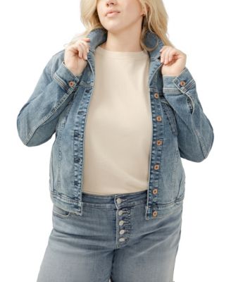 Plus Size Notched Crop Jean Jacket