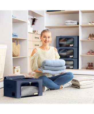 6 Pack Small Foldable Storage Box - Metal Frame, Oxford Fabric, Large Window & Handles - Organization for Bedroom, Linens & Clothes