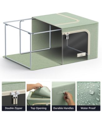 6 Pack Small Foldable Storage Box - Metal Frame, Oxford Fabric, Large Window & Handles - Organization for Bedroom, Linens & Clothes