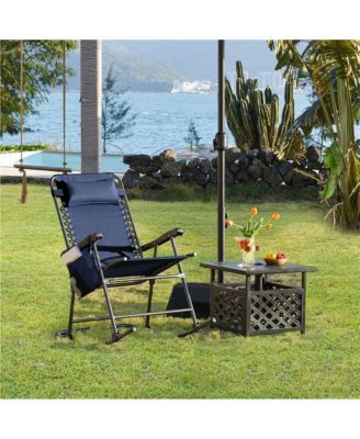 26in Foldable Outdoor Lounge Chair, Navy Blue
