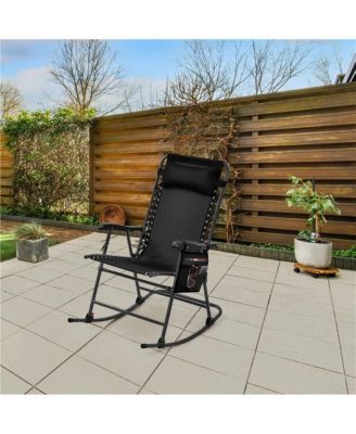 26in Foldable Outdoor Lounge Chair, Navy Blue