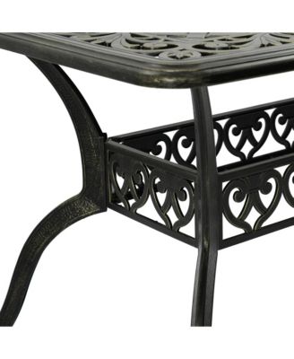 59 Inches Cast Aluminium Outdoor Dining Table Patio Rectangular Dining Table with Umbrella Hole Patio Bistro Table for Backyard Garden Patio, Antique Bronze