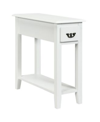 2 Tier End Bedside Sofa Side Table Narrow Nightstand w/Drawer &Shelf