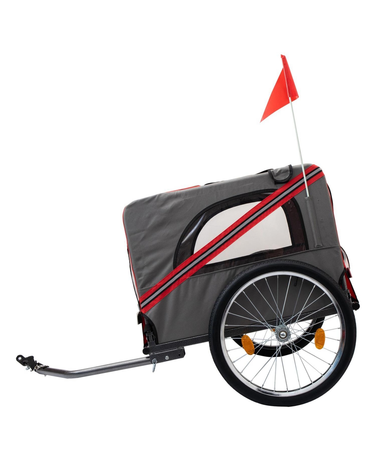Outdoor Heavy Duty Foldable Utility Pet Stroller Dog Carriers Bicycle Trailer - Grey and red fabric
