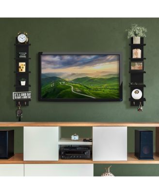 5 Tier Wall Mounted Floating Shelf Unit with Hooks - Home Decor and Storage Organizer