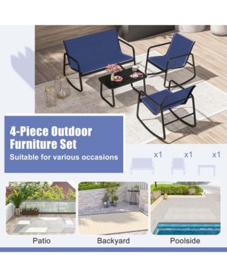 4 PCS Patio Rocking Set 2 Rocking Chairs & Loveseat with Glass-Top Table Outdoor