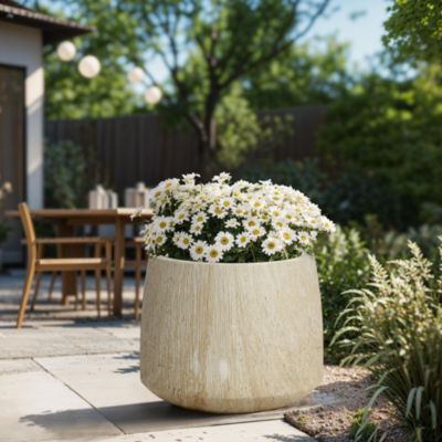 Indoor and Outdoor 2-Piece Marble Brown Ribbed Texture MgO Planter Set