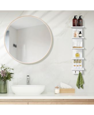 2 Pack 5 Tier Wall Mounted Floating Shelf Unit with Hooks - Home Decor and Storage Organizer