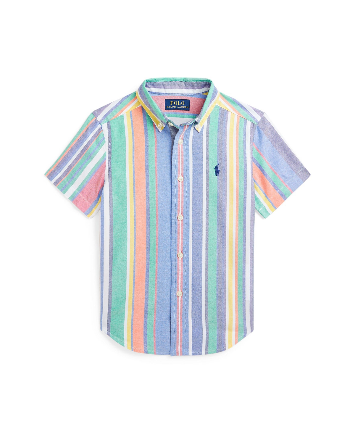 Polo Ralph Lauren Big Boys Striped Oxford Short-sleeve Shirt In Navy Red Multi
